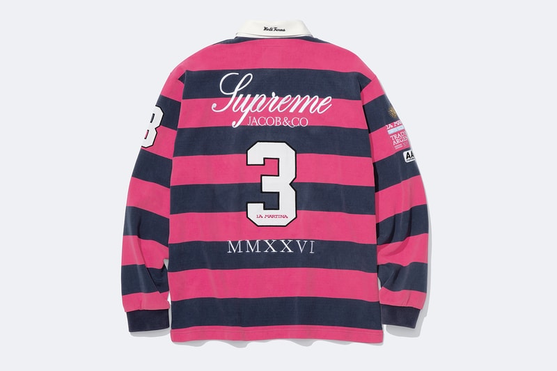 La Martina x Supreme Jacob & Co. Spring 2026 Collaboration Jacket, Rugby, Soccer Jersey, Zip Up Sweatshirt, Sweatpant and 6-Panel Hat.