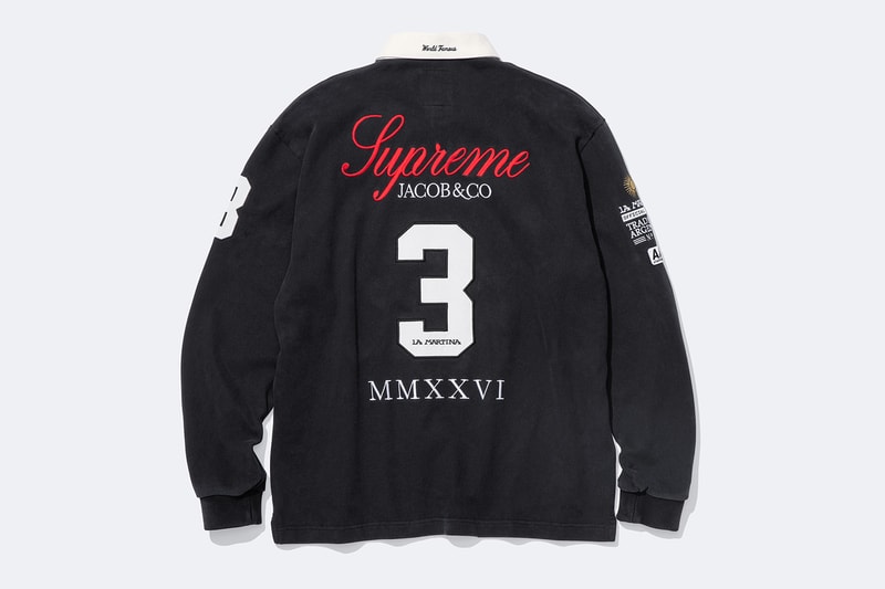 La Martina x Supreme Jacob & Co. Spring 2026 Collaboration Jacket, Rugby, Soccer Jersey, Zip Up Sweatshirt, Sweatpant and 6-Panel Hat.