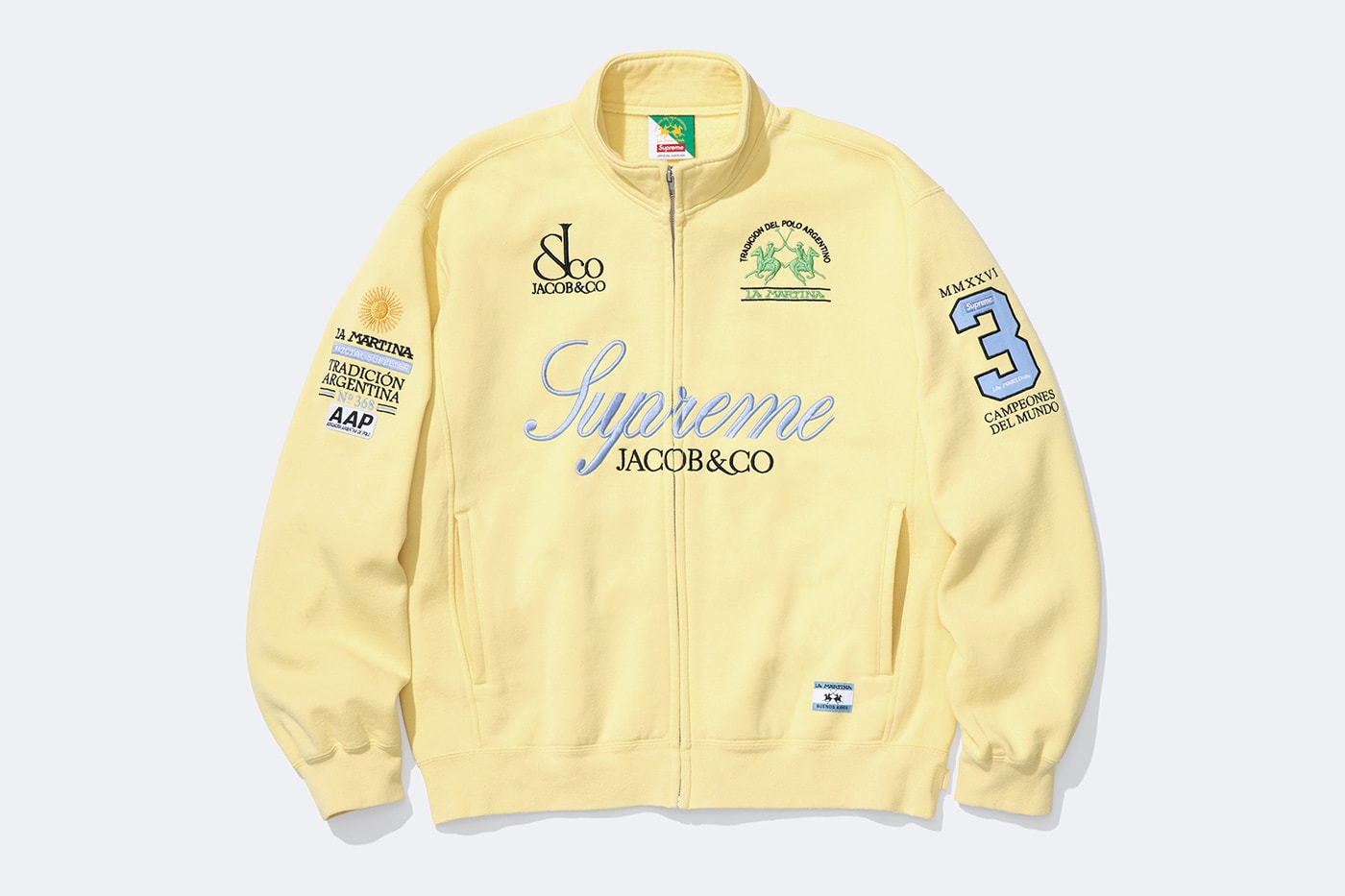La Martina x Supreme Jacob & Co. Spring 2026 Collaboration Jacket, Rugby, Soccer Jersey, Zip Up Sweatshirt, Sweatpant and 6-Panel Hat.