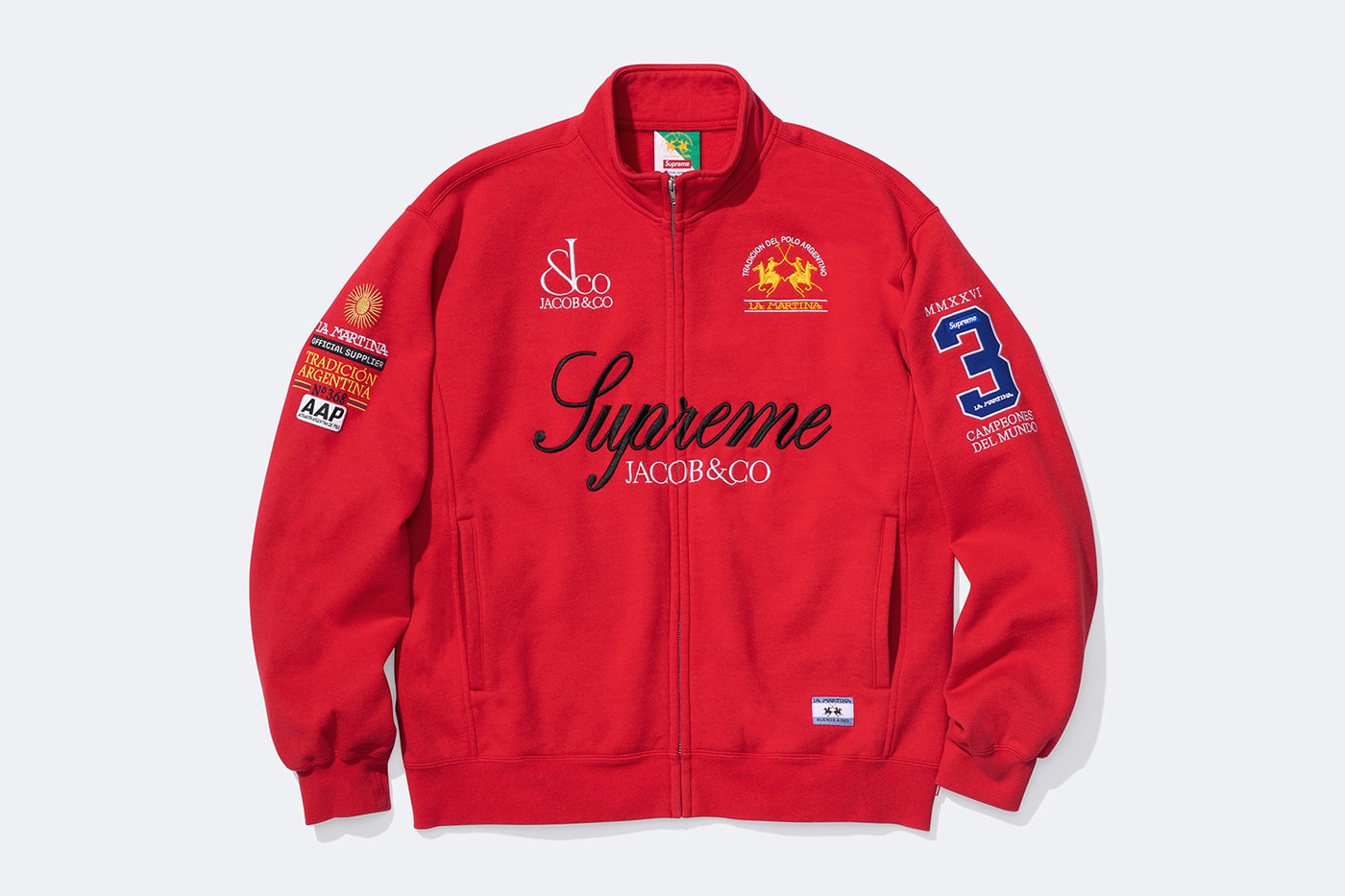 La Martina x Supreme Jacob & Co. Spring 2026 Collaboration Jacket, Rugby, Soccer Jersey, Zip Up Sweatshirt, Sweatpant and 6-Panel Hat.