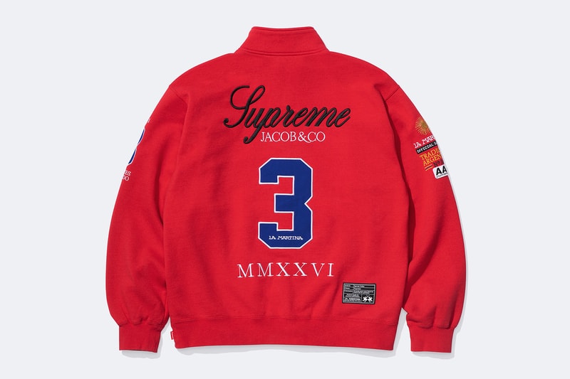 La Martina x Supreme Jacob & Co. Spring 2026 Collaboration Jacket, Rugby, Soccer Jersey, Zip Up Sweatshirt, Sweatpant and 6-Panel Hat.