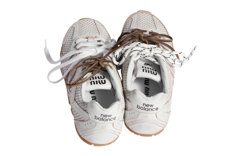 Miu Miu x New Balance 530 SL leather variant in tonal colorway with vintage finish - detail view 4
