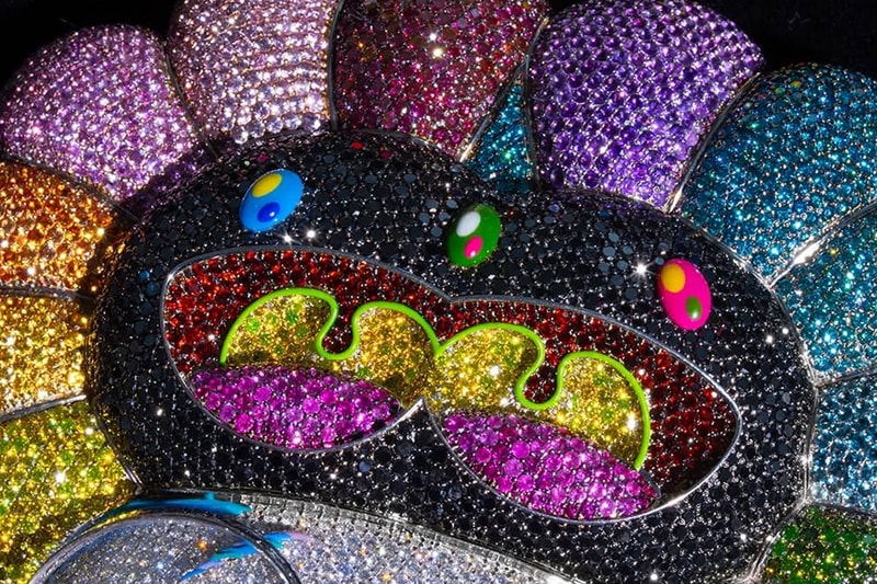 Alex Moss Crafts One-Of-One "Self Portrait" Diamond Chain for Takashi Murakami rainbow diamonds pave flowers colorful vibrant