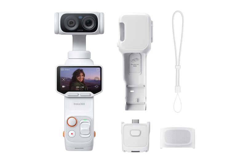 Insta360 Luna Ultra 8K handheld gimbal camera with Leica dual-lens system and detachable OLED touchscreen remote