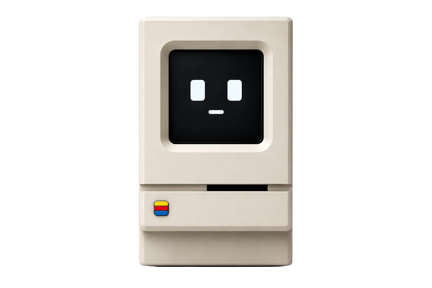 Kira Macintosh-style AI assistant with OLED face on 3D-printed beige desktop case