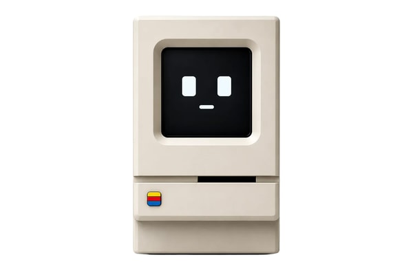 Kira Macintosh-style AI assistant with OLED face on 3D-printed beige desktop case