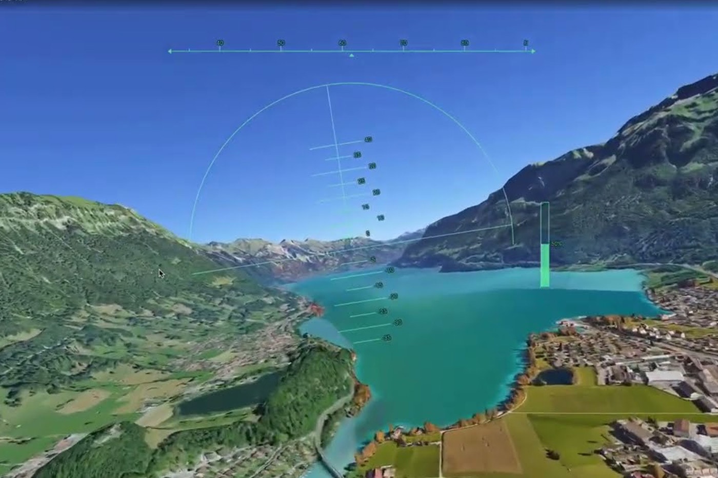 Google Earth Flight Simulator interface showing aircraft over 3D terrain in a web browser