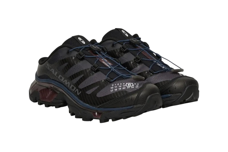 Both colorways of the MM6 x Salomon XT-4 MULE side by side, Vanilla Ice and Black