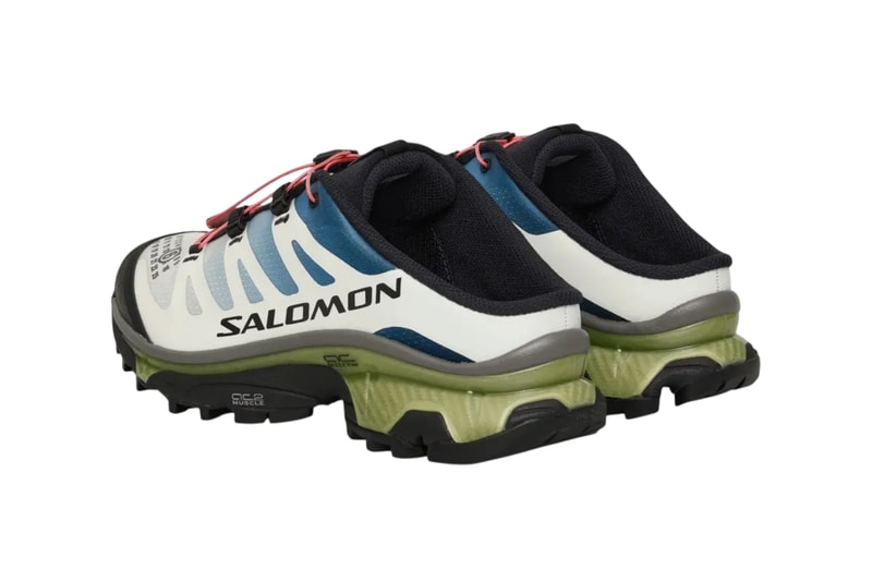 MM6 x Salomon XT-4 MULE in Black colorway, lateral view showing retained Chassis system and speed lacing