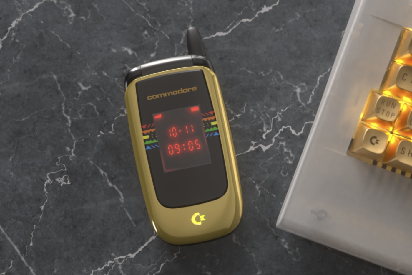 Commodore Callback 8020 retro flip phone with Sailfish OS and closed clamshell design