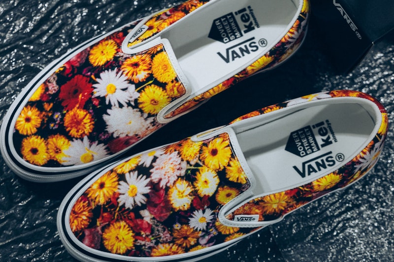 DSM Kei Ninomiya x Vans Slip-On collaboration with custom floral overlays and branded details - detail view 2