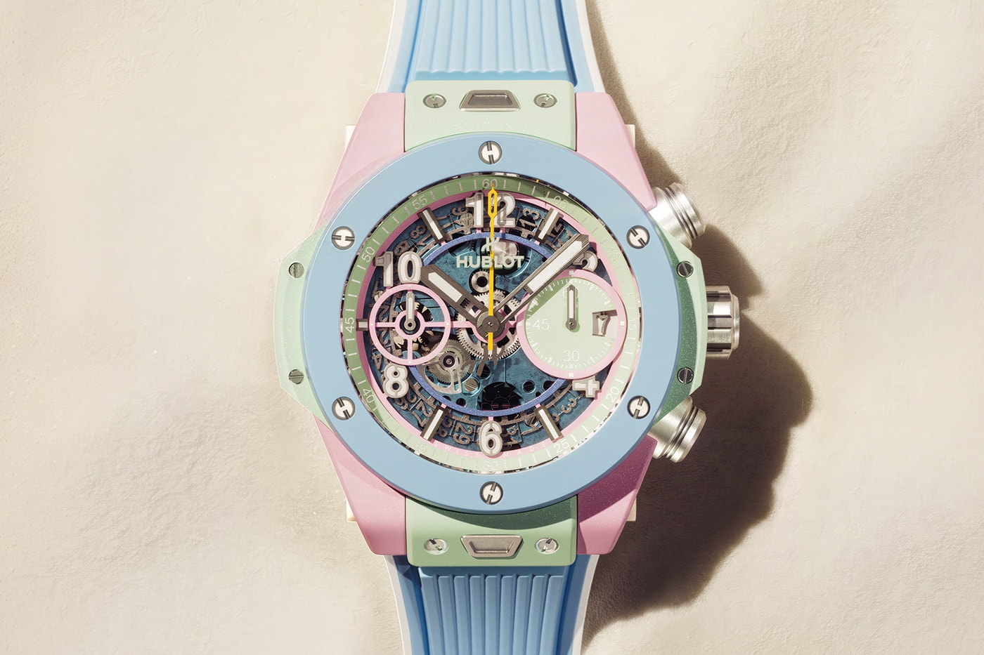 Hublot Big Bang Summer Multi -Colored Ceramic 42mm 441.ERG.6610.RX 44mm 429.ERG.6610.RX Big Bang Titanium Peach Ceramic 42mm 441.NCU.5920.RX 33mm 485.CUP.5920.RX Big Bang Mint Green Ceramic 33mm 485.GS.5271.RX Big Bang Petrol Blue Ceramic 33mm 485.ES.5171.RX Release Info