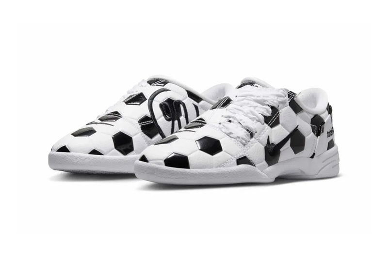 Nike Total 90 'White/Black' sneaker with hexagonal quilted leather upper and asymmetrical lacing, shown in full profile view - detail view 2
