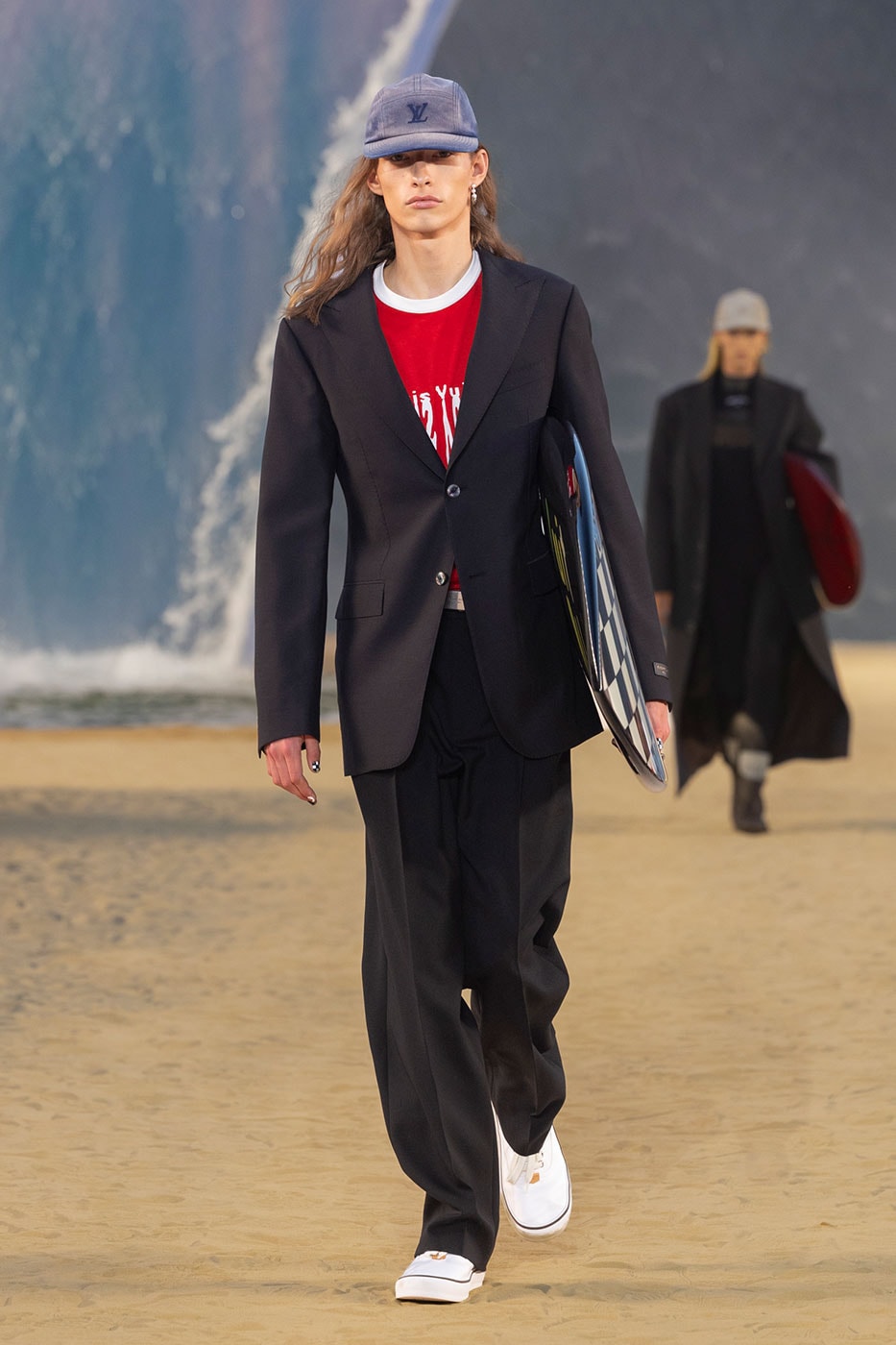 Coral-beaded parka and LV monogram details on the SS27 runway