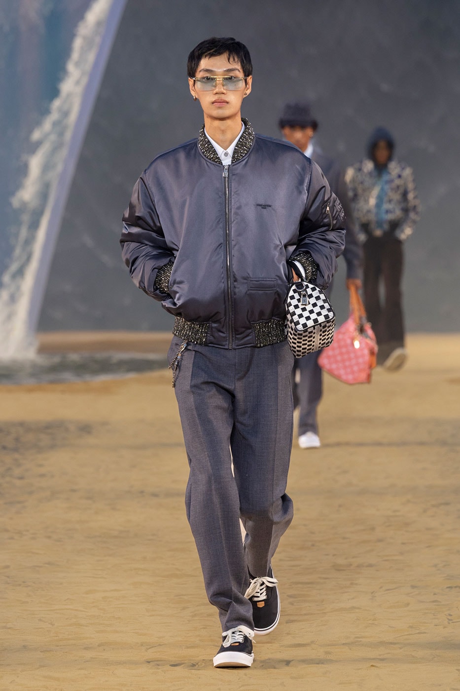 Pharrell Williams takes the runway bow at the Louis Vuitton SS27 show in Paris