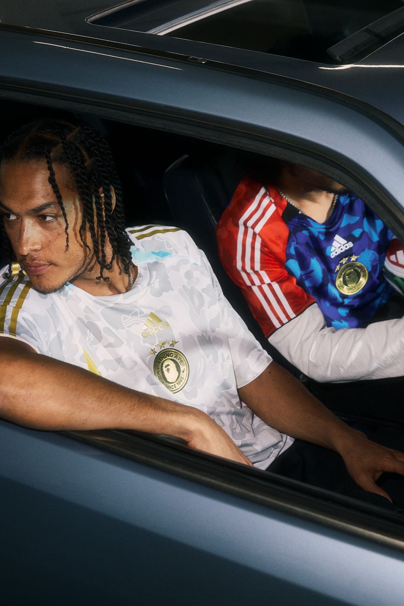 adidas Originals x BAPE Teamgeist capsule featuring custom EVO SL shoes and Home/Away soccer jerseys for FIFA World Cup 2026 - detail view 4