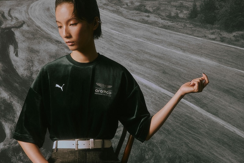 puma aston martin aramco formula 1 f1 silverstone british grand prix steetwear luxury racing green debut collaboration house party collection launch exclusive hypebeast velvet
