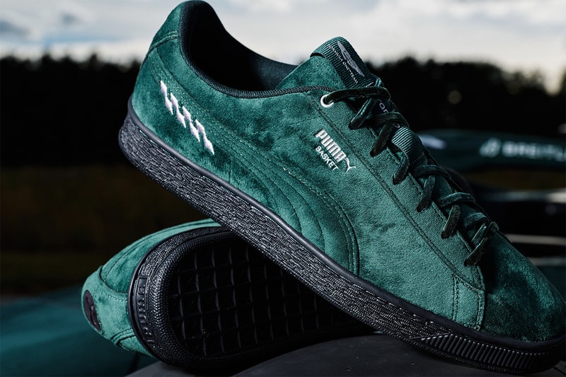 puma aston martin aramco formula 1 f1 silverstone british grand prix steetwear luxury racing green debut collaboration house party collection launch exclusive hypebeast velvet