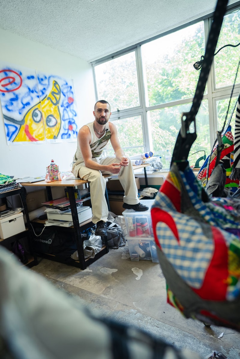 ed curtis evian® bottle bags 200 years young hypebeast visits london artist textiles artwork 
