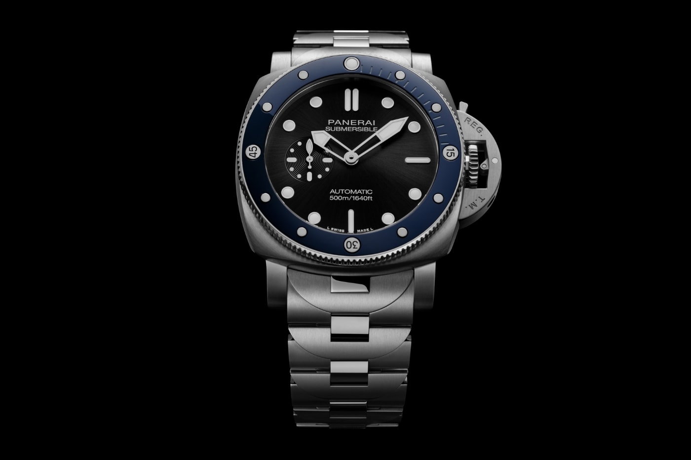 Panerai Submersible 44mm PAM01756  P.980 calibre No-Date Black sunbrushed dial Adjustable metal bracelet release info 