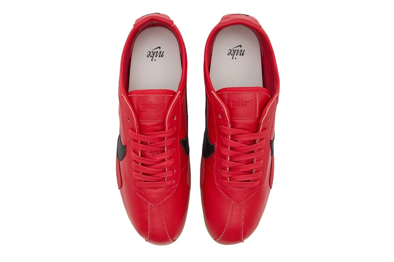 Nike Moon Shoe OG Leather Pack in University Red/Black colorway with Gum Medium Brown waffle outsole - detail view 4