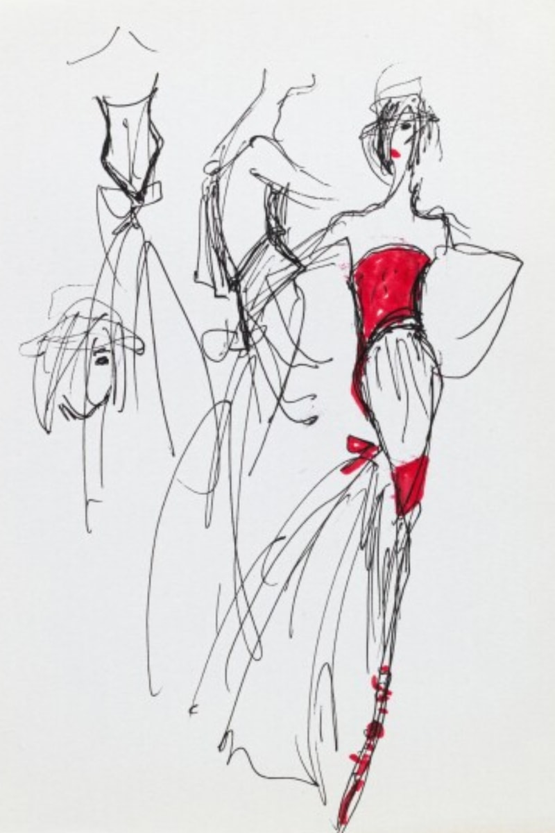 Karl Lagerfeld estate auction display at Sotheby’s Paris featuring sketches and personal items