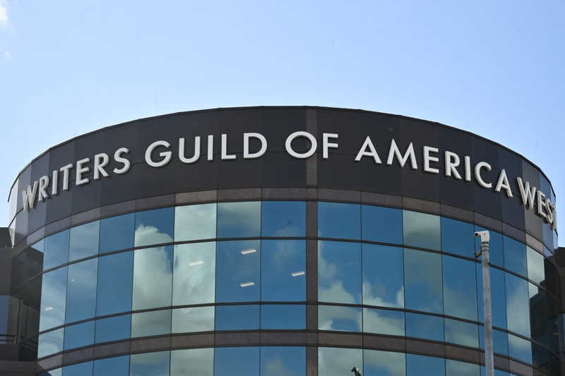 Writers Guild of America members protest against the Paramount Skydance merger deal