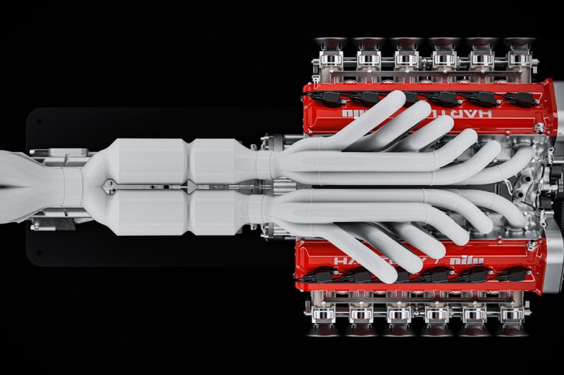 Nilu27 hypercar 6.5-liter naturally aspirated V12 engine on dyno test bench