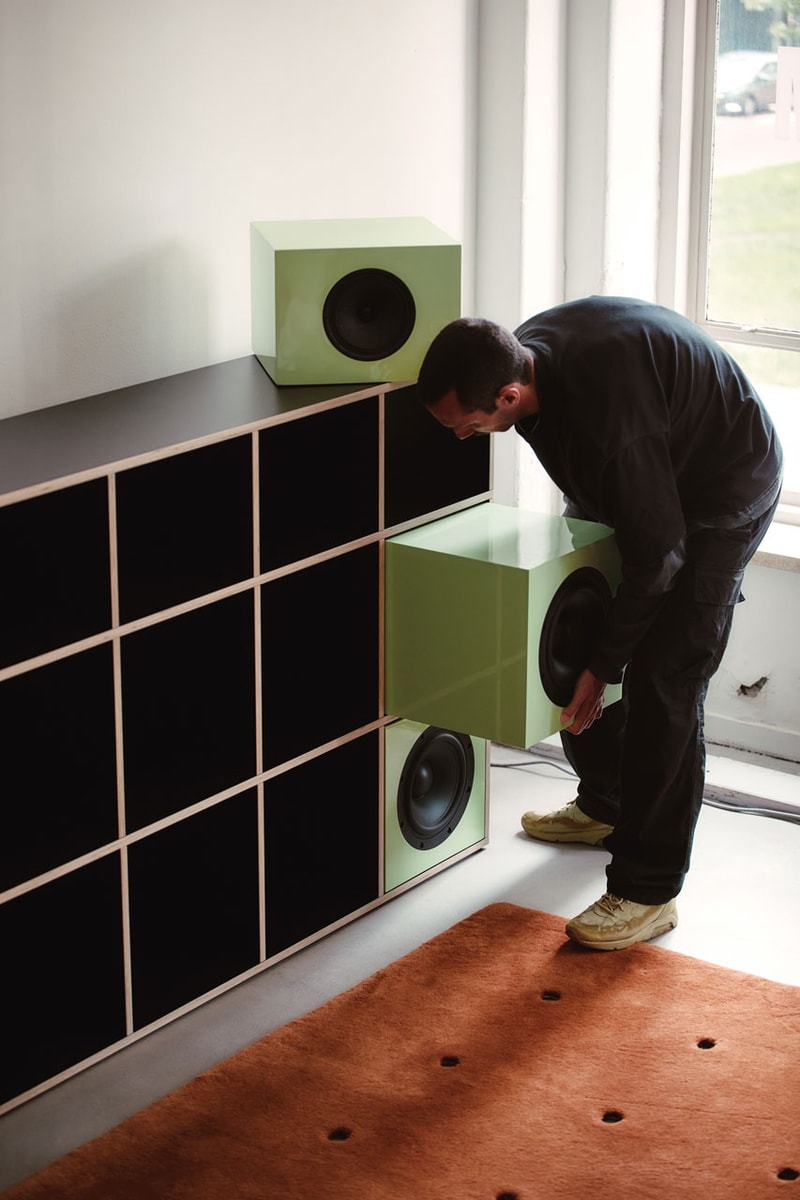 tylko hi-fi collection systems coax speaker subwoofer sound shelving furniture baltic birch plywood spaces paul cournet cloud berlin showroom