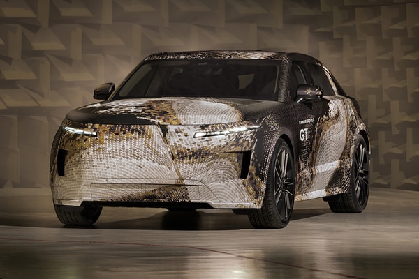 Range Rover GT prototype electric sport sedan in bespoke topographic camouflage