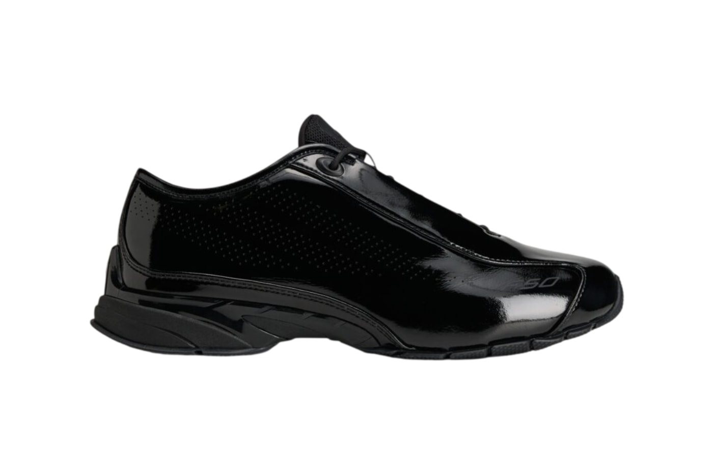 Arte Antwerp x adidas F50 Feather Patent Leather Black lateral view showing glossy patent upper