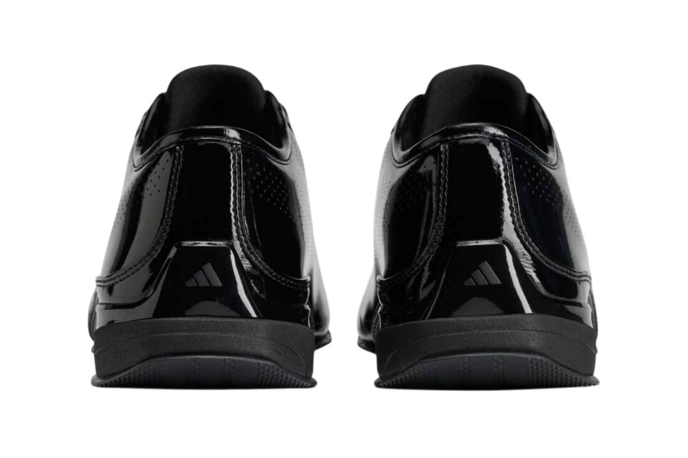 Arte Antwerp x adidas F50 Feather Patent Leather Black heel view showing tonal branding