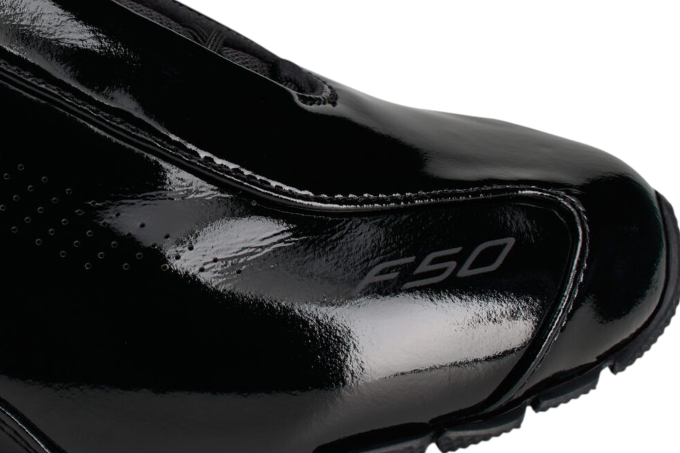 Arte Antwerp x adidas F50 Feather Patent Leather Black sole detail showing tonal black sole unit
