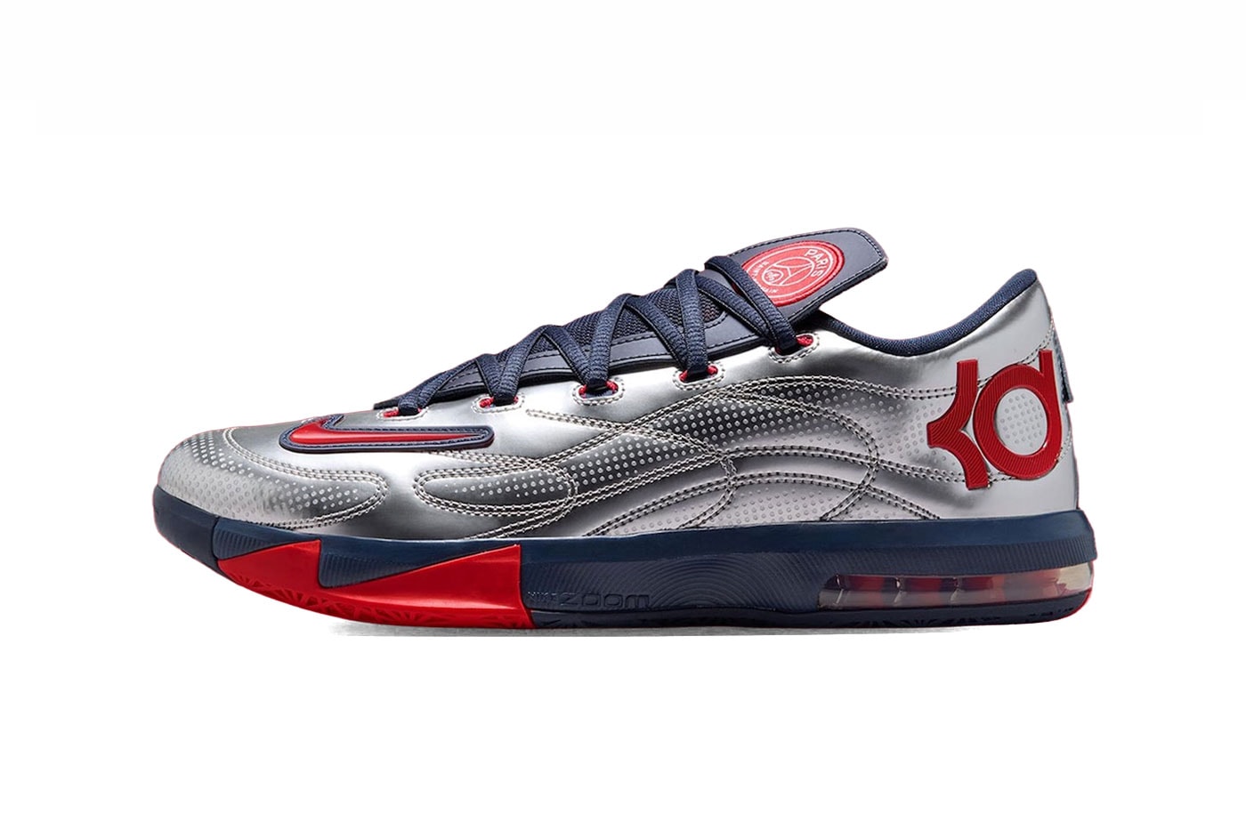 PSG x Nike KD 6 "Metallic Silver" Release Info Metallic Silver/Global Red-White-College Navy IU0593-001