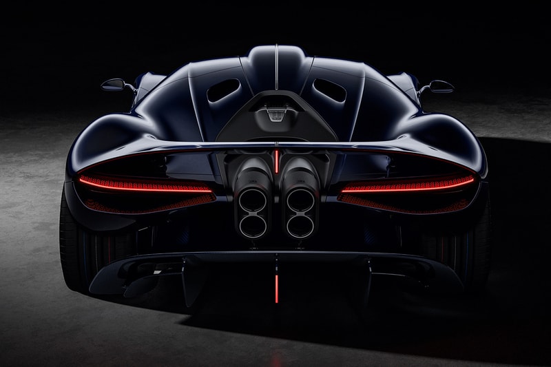 Bugatti Destrier Bolide-based hypercar in Sapphire Celeste blue with low-slung profile and flared fenders at Pebble Beach Concours d'Elegance.