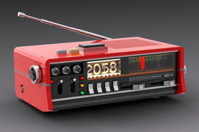 LEGO Legosonic BSR-12 bedside radio model with vintage-style controls and internal circuit board details