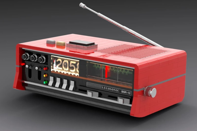LEGO Legosonic BSR-12 bedside radio model with vintage-style controls and internal circuit board details