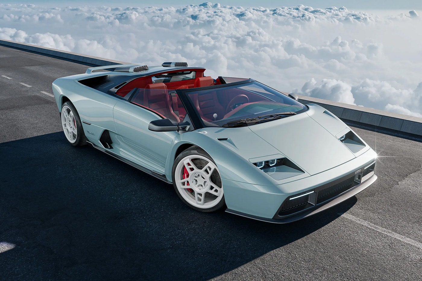 Eccentrica V12 Roadster restomod based on a Lamborghini Diablo with open-top design