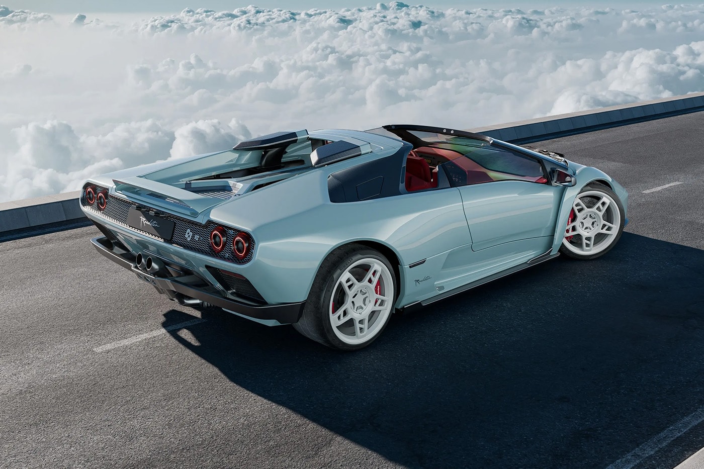 Eccentrica V12 Roadster restomod based on a Lamborghini Diablo with open-top design