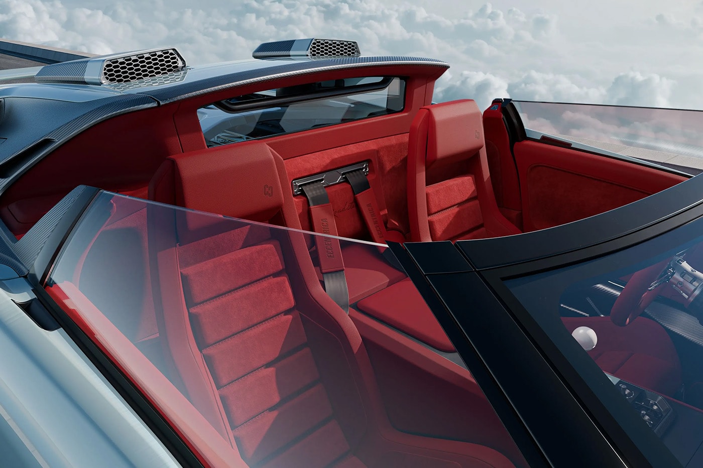 Eccentrica V12 Roadster restomod based on a Lamborghini Diablo with open-top design