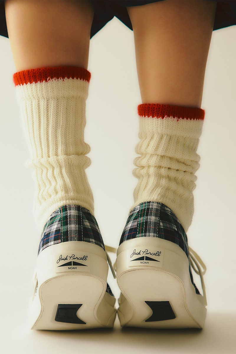 Noah x Converse Jack Purcell 1935 with plaid upper, four-stitch toe cap, and embroidered heel details - detail view 3