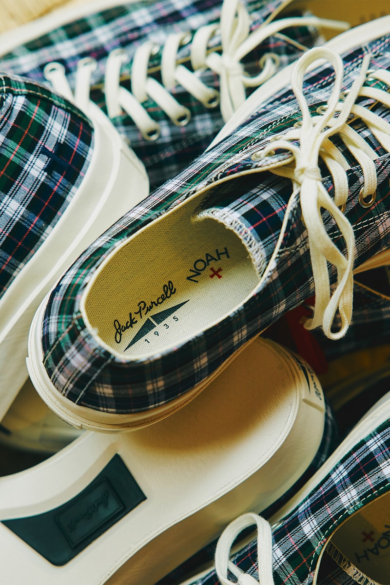 Noah x Converse Jack Purcell 1935 with plaid upper, four-stitch toe cap, and embroidered heel details - detail view 4