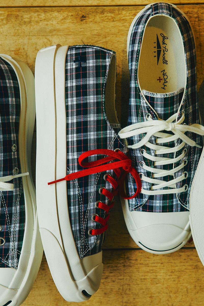 Noah x Converse Jack Purcell 1935 with plaid upper, four-stitch toe cap, and embroidered heel details - detail view 5