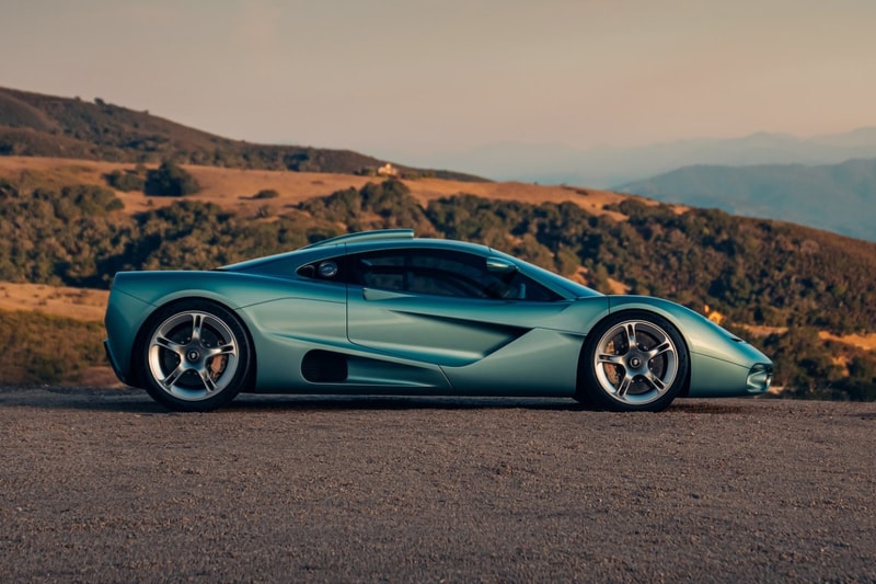 Gordon Murray S1 supercar with Cosworth V-12 engine and three-seat central driving position on display at Monterey Car Week