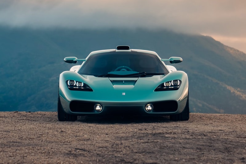 Gordon Murray S1 supercar with Cosworth V-12 engine and three-seat central driving position on display at Monterey Car Week