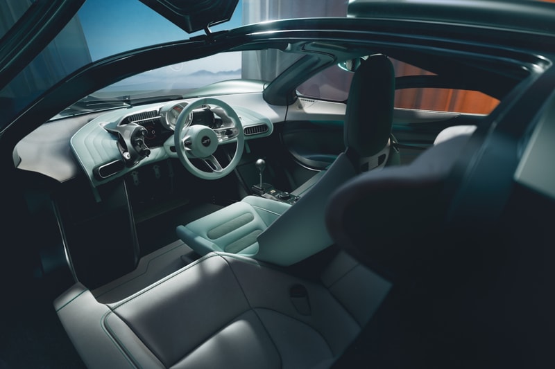 Gordon Murray S1 supercar with Cosworth V-12 engine and three-seat central driving position on display at Monterey Car Week