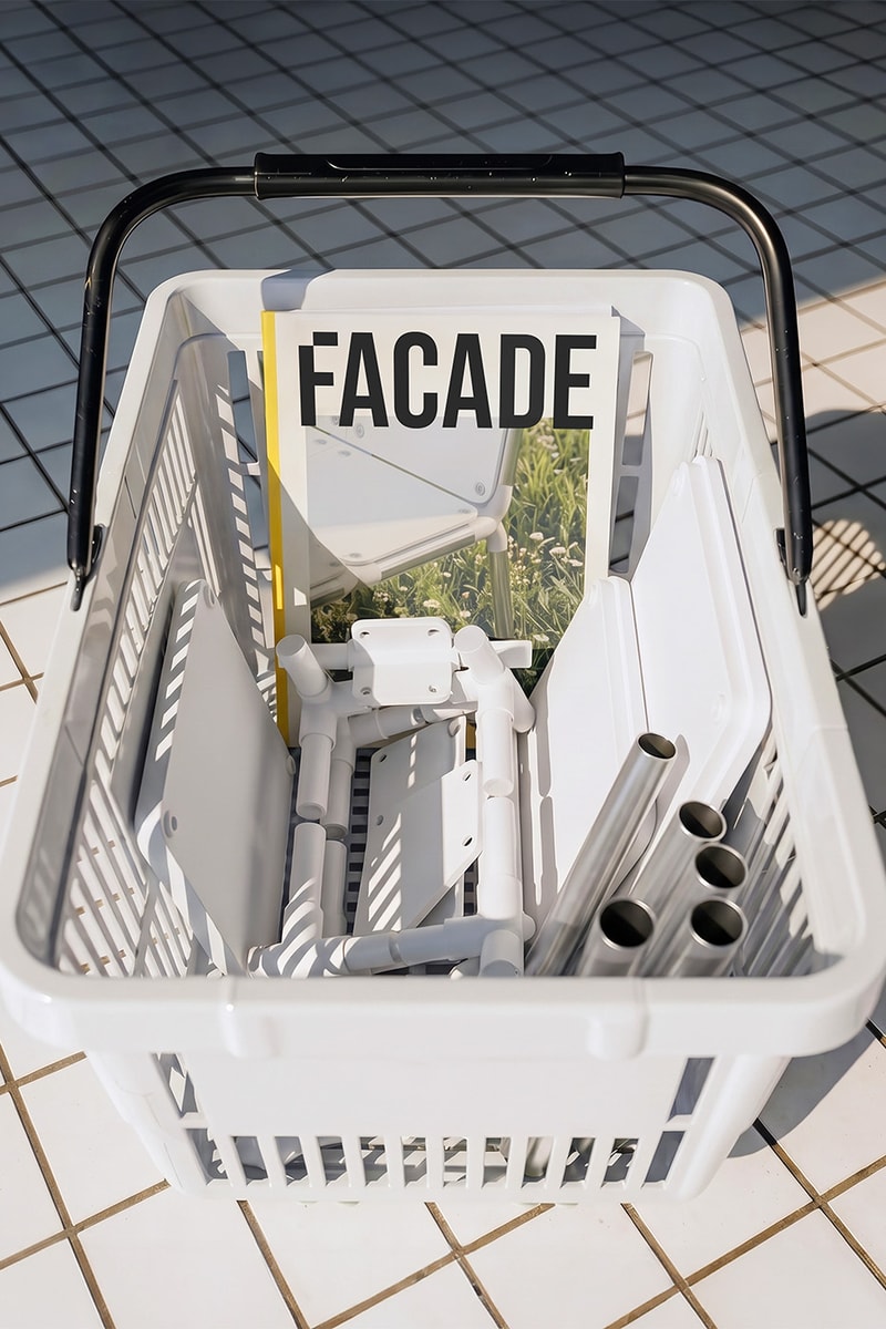 Junha Kahm Facade modular chair with stainless steel frame and interchangeable PETG panels displayed in different configurations