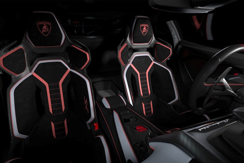 Lamborghini Revuelto SV supercar with V-12 hybrid powertrain and fixed rear wing on track