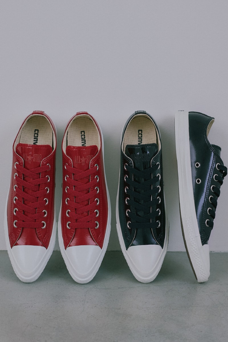 Converse All Star POINTEDTOE PA OX in glossy patent leather and Dark Red colorway, showcasing tone-on-tone design and sharpened toe silhouette - detail view 2