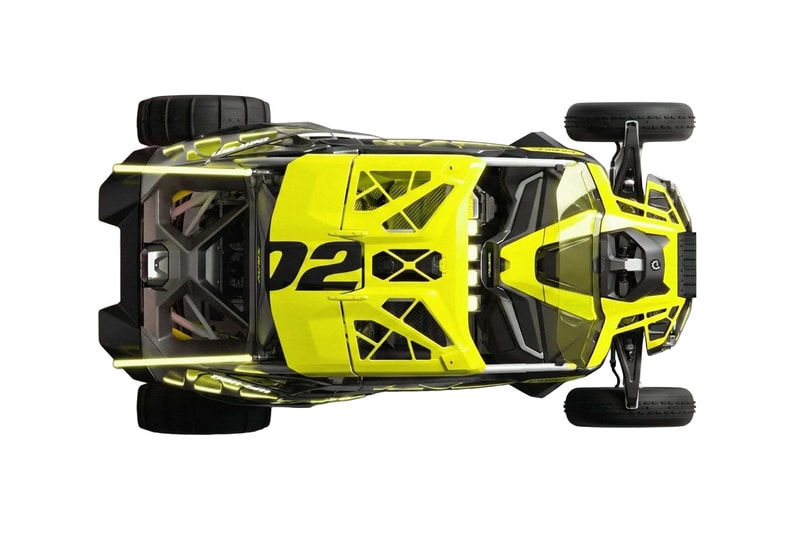 Can-Am Defender Prerunner and Maverick R XRay off-road concept vehicles displayed together at night